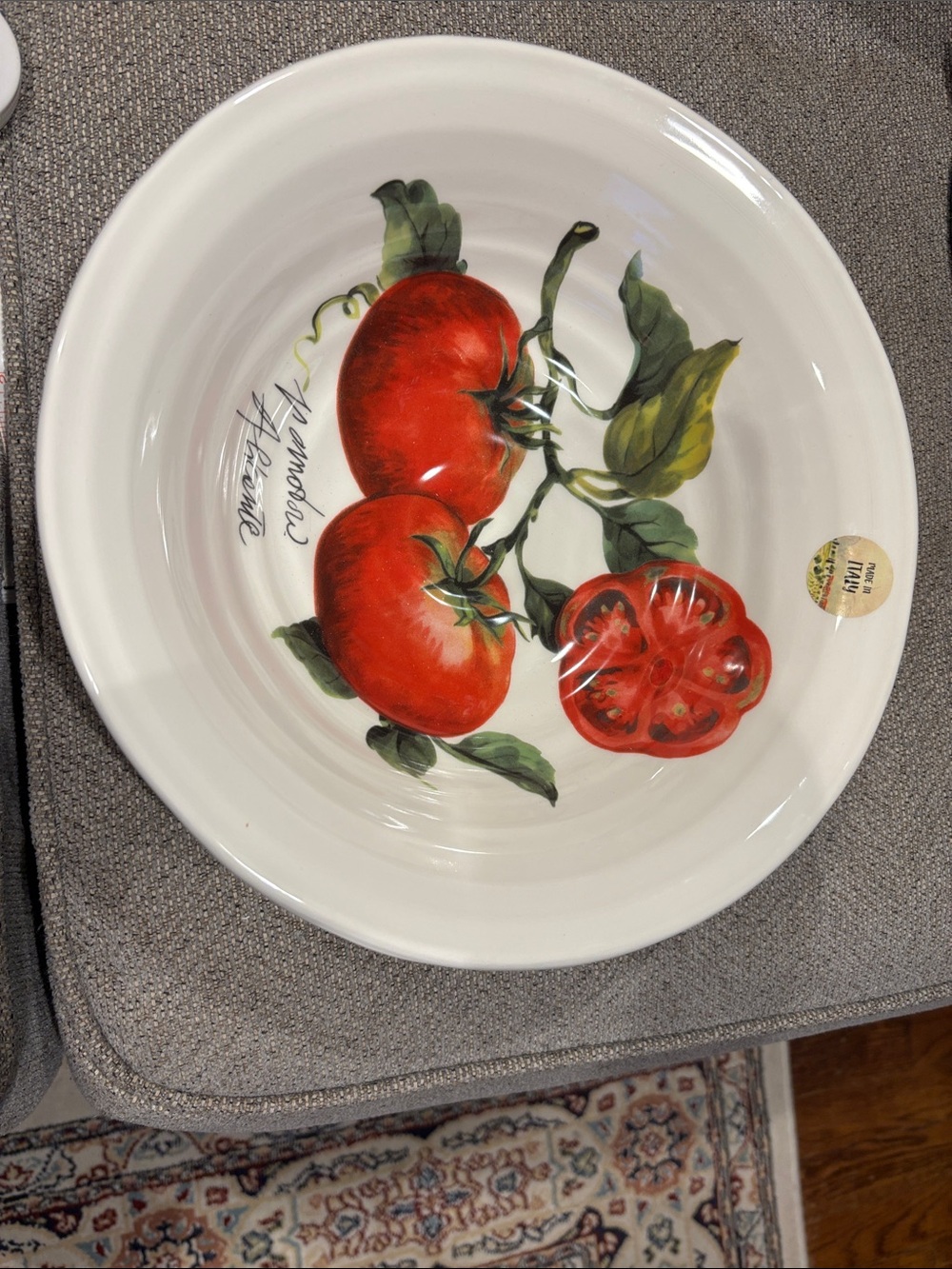 Hand-Painted Tomato Serving Bowl - White with Red Tomato Motif